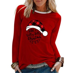 Christmas hat print white border long sleeved shirt